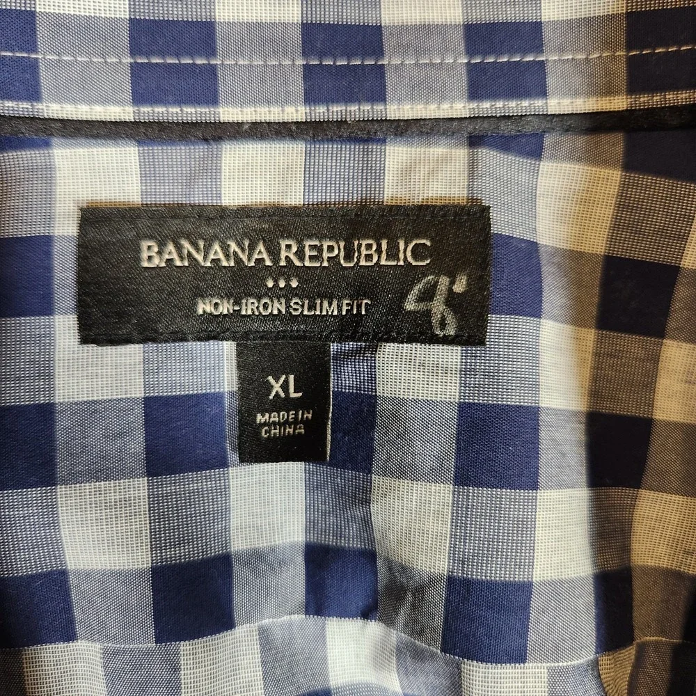 Banana Republic Shirt Men's XL 17-17 1/2 Non Iron‎ Slim Fit Blue Plaid Button Up